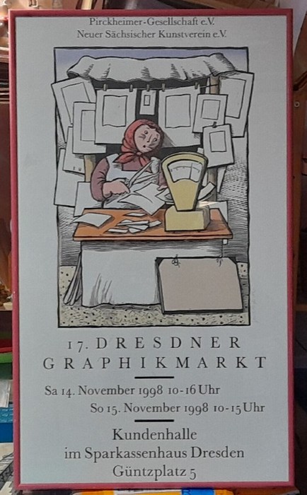 Herfurth, Egbert  Farbholzschnitt Plakat 17. Dresdner Graphikmarkt 1998; Pirckheimer Gesellschaft 