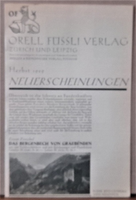 Orell Füssli  Verlagswerbung / Broschüre des Orell Füssli Verlag, Zürich-Leipzig Herbst 1929 Neuerscheinungen 