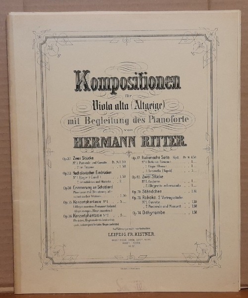 Ritter, Hermann  Kompositionen für Viola alta (Altgeige) mit Begleitung des Pianoforte Op. 37 Italienische Suite No. 3. Tarantella (Napoli) 