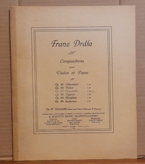 Drdla, Franz  Compositions pour Violon et Piano Op. 67 Canzonetta 