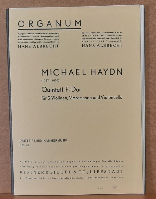 Haydn, Michael (1737-1806)  Quintett F-Dur für 2 Violinen, 2 Bratschen und Violoncello : Partitur und Stimmen 