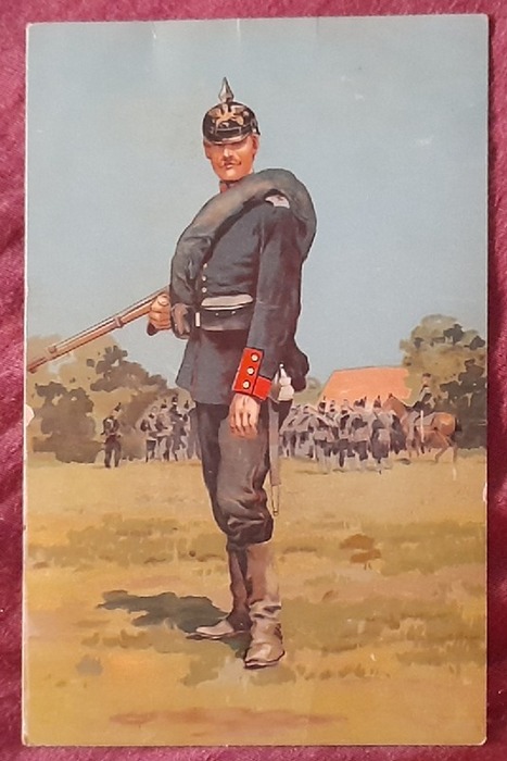   Ansichtskarte AK Deutsche Armee-Künstler-Postkarte Regiment 113 (= 5. Badisches Infanterie-Regiment Nr. 113) (stehender Soldaten mit Gewehr; hinten gedruckte Schleife "Badischer Militär-Vereins-Verband") 