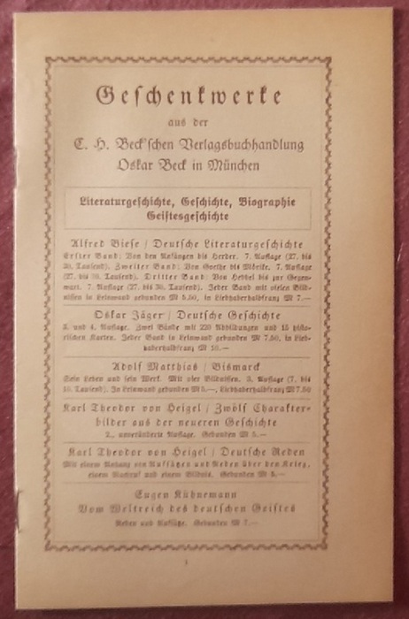 Kesser, Hermann  Verlagswerbung / Werbeprospekt der C.H. Beck'schen Verlagsbuchhandlung Oskar Beck, München (Literaturgeschichte, Geschichte, Biographie, Geistesgeschichte) 