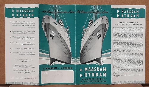 Holland-Amerika-Linie  Reiseprospekt D. Maasdam. D. Ryndam Nov. 1954 (Ein neuer Begriff im Touristenverkehr. Zwei wunderschöne Schiffe einer Flotte von Weltruf) 