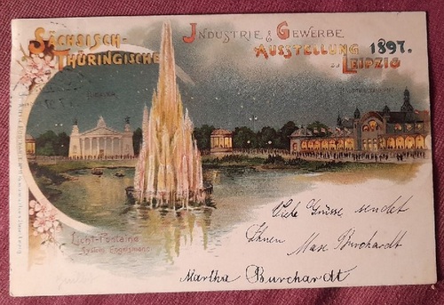   Ansichtskarte AK Sächsisch-Thüringische Industrie- und Gewerbe-Ausstellung, Leipzig 1897 (Farblitho. Licht-Fontaine, Hauptrestaurant) 