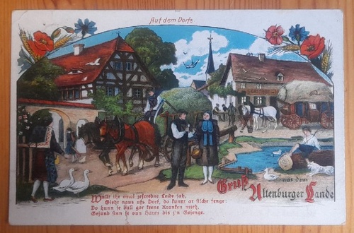   Ansichtskarte AK Gruss aus dem Altenburger Lande. Auf dem Dorfe mit Vierzeiler (Farblitho) 