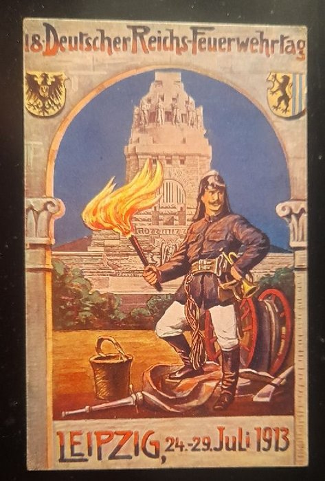   Ansichtskarte AK Leipzig. Künstlerkarte. 18. Deutscher Reichs-Feuerwehrtag 24.-29. Juli 1913 