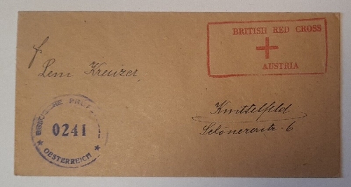 Rotes Kreuz  Umschlag Stempel British Red Cross Austria Britische Prüfstelle 0241 