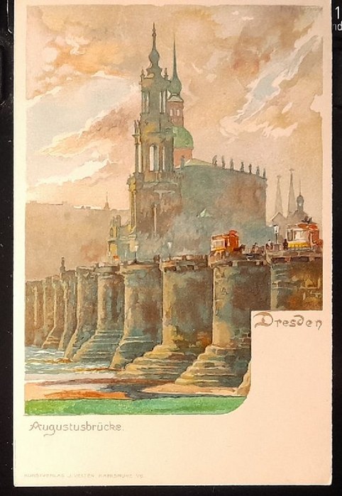   Ansichtskarte AK Dresden. Augustusbrücke (Farblitho. Velten's Künstler-Postkarte) 