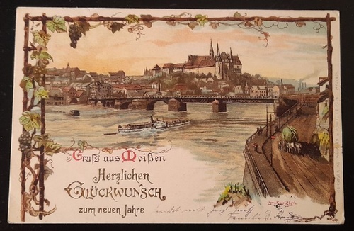   Ansichtskarte AK Gruß aus Meissen. Herzlichen Glückwunsch zum neuen Jahre (Farblitho. Künstlerkarte Ferdinand Spindler) 
