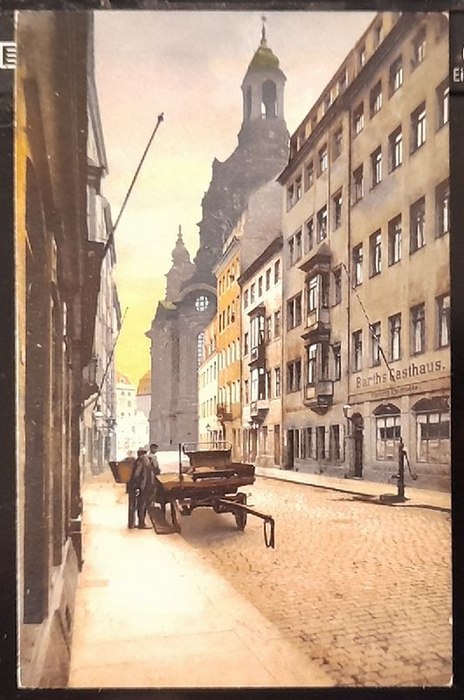   Ansichtskarte AK Alt-Dresden. Blick in die Töpferstrasse mit der Frauenkirche 