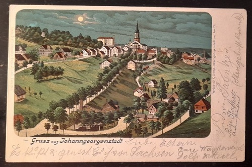   Ansichtskarte AK Gruss aus Johanngeorgenstadt mit Vollmond (Farblitho) 