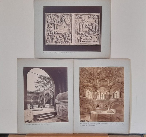   3 x Orig. Fotografie RAVENNA Dom (Elfenbeinstuhl des heiligen Maximilian); (Baptisterium der Orthodoxen); (Hof neben dem Grabmal Dantes) 