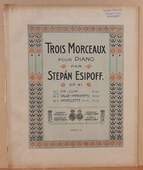 Esipoff, Stepan  Trois Morceaux pour Piano II. Op. 41 No. 1 En Juin 