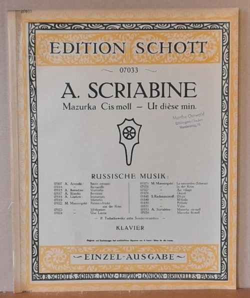 Scriabine, A.  Mazurka cis moll - ut diese min. (Piano-Klavier. Einzel-Ausgabe) 