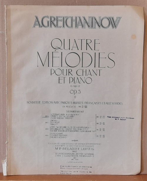 Gretchaninow, Alexander  Vor mir die Steppe / Trise est le Steppe Op. 5 No. 1 (Texte francais-allemand-russe) 