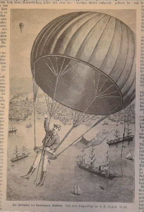 Rodeck, C.G. (evtl. Karl)  Der Faltballon des Amerikaners Baldwin (Holzstich nach einer Originalskizze v. C.G. Rodeck) 
