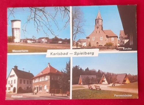  Ansichtskarte AK Karlsbad - Spielberg, Kr. Karlsruhe 4 Motive (Kirche, Rathaus, Wasserturm, Ferienhäuser) 