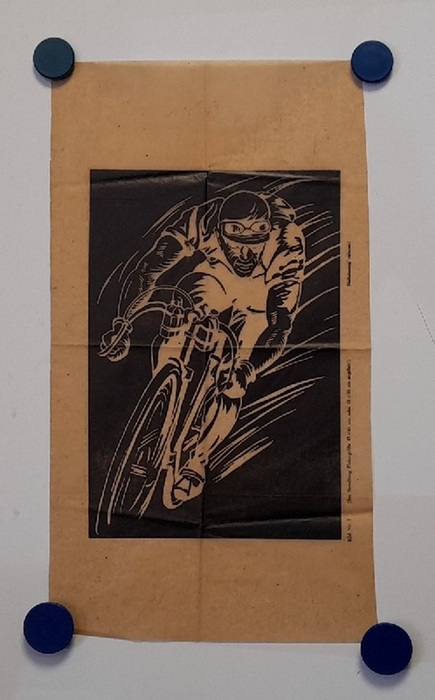 Radrennsport  Vorlage für ein Original-Plakat Radrennsport Radrennfahrer Linoldruck (?) 