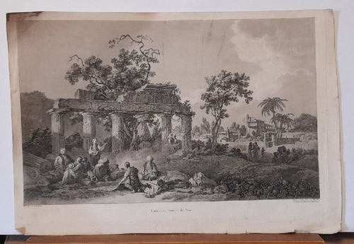 Hilair, J.B.; Jean Dambrun (1741-1809) und Marillier  Kupferstich "Ruines du Temple de Mars" (View of Turkish villagers relaxing and playing music in front of the ruins of a Roman Temple) 