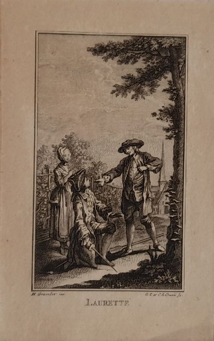 Crusius, Carl Leberecht; Gustav Leberecht Crusius und Hubert François Gravelot (1699-1773) Inv.  Kupferstich betitelt "Laurette" 