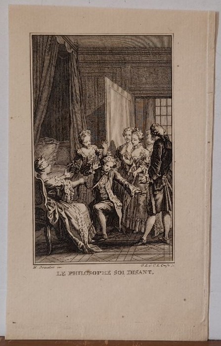 Crusius, Carl Leberecht; Gustav Leberecht Crusius und Hubert François Gravelot (1699-1773) Inv.  Kupferstich betitelt "Le Philosophie soi Disant" 