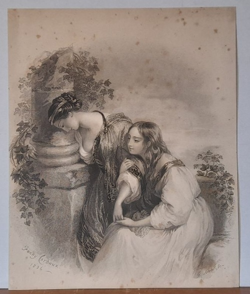 Corbaux, Fanny  Stahlstich / Kupferstich v. Fanny Corbaux 1836 / G. Adcock sc. (2 junge Frauen an einer Steinsäule) 