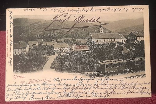   Ansichtskarte AK Gruss aus Bühlerthal (Ortsansicht mit Kirche und Zug) (Stempel Bühl Bahnpost Zug 5) 