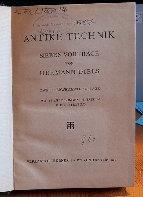 Diels, Hermann  Antike Technik (Sieben Vorträge) 