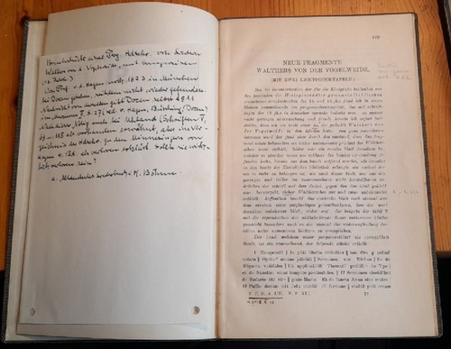 Degering, Hermann  Neue Fragmente Walthers von der Vogelweide (+ Jostes: Bruchstücke einer Münsterschen Minnesängerhandschrift mit Noten) 