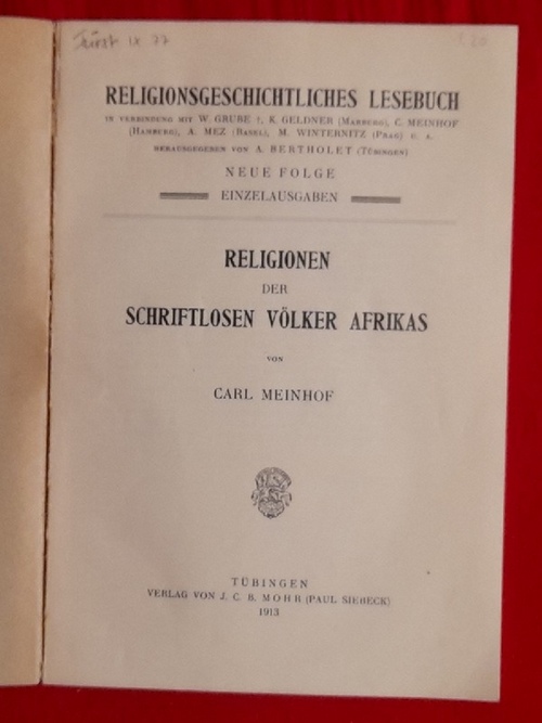 Meinhof, Carl  Religionen der schriftlosen Völker Afrikas 