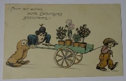 ohne Autor  Ansichtskarte "Auch wir wollen zum Geburtstag gratulieren" (Mit Charlie Chaplin Karikatur) 