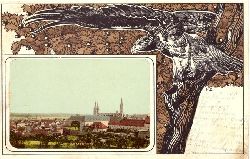   Ansichtskarte Bamberg Ortsansicht und Adlerornament v. H.S. 