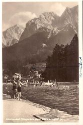   Ansichtskarte AK Schwimmbad Obergrainau gegen Wettersteingebirge 