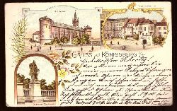   Ansichtskarte AK Gruss aus Knigsberg. Schloss, Hauptwache, Albrecht-Denkmal (3 Motive. Litho) 