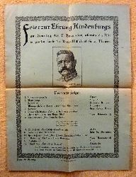   Programm / Flugblatt "Feier zur Ehrung Hindenburgs am Sonntag den 7. Dezember im gr. Saal der Kaiser-Wilhelmshhe in Menden (Vortragsfolge und umseitig 5 Liedtexte) 