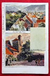   Ansichtskarte AK Ilsenburg. Ortsansicht und Klosterkirche (Knstlerkarte v. H. Bahndorf) 