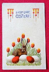   Ansichtskarte AK Frhliche Ostern (Prgekarte, Farblitho. Jugendtsil Hase im Nest. Tolle Typografie) 