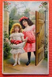   Ansichtskarte AK Herzlichen Glckwunsch zum Geburtstage (2 Mdchen bringen Blumen. Prgekarte) 