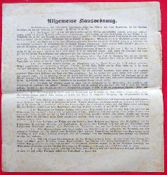 ohne Angabe  ANSCHLAG / AUSHANG: "Allgemeine Hausordnung" in 14 Paragraphen 