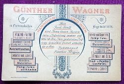 Wagner, Gnther  Ansichtskarte AK / Werbekarte der Firma Gnther Wagner in Hannover und Wien. Aquarellfarebn, Tinten, Ausziehtusche, flss. Perltusche, Emailfarebn und Zubehr, Malkasten & Utensilien u.s.w (Hinten Ganzsache 5 Pfennig Stempel Mainz) 