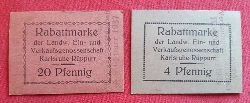   2 Rabattmarken der Landwirtschaftlichen Ein- und Verkaufsgenossenschaft Karlsruhe-Rppurr 4 + 20 Pfennig gestempelt 1935 + 1937 