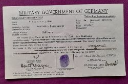 Wagner, Hans  Ausweis hier: Temporary Registration / Zeitweilige Registrierungskarte Military Government of Germany fr Hans Wagner aus Kohlberg v. 23. Februar 1946 