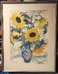 Huber, Franz  Groes Aquarell SIGNIERT Franz Huber "Sonnenblumen" 