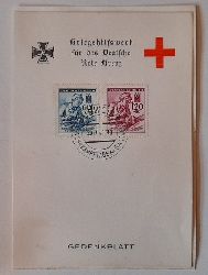 Rotes Kreuz  Gedenkblatt "Kriegshilfswerk fr das Deutsche Rote Kreuz" mit 2 Briefmarken Deutsches Reich Bhmen und Mhren 60+40 und 120+80 Pf. mit Stempel Budweis Wehrkampftage der SA 20.IX.1942 