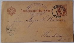   Postkarte / Firmenpost mit Lebert & Weinwurm, Wien (adressiert an Meyer H. Berliner in Hamburg als Ganzsache mit 2kr Franz Josef braun und Stempel Mariahilf Wien) 