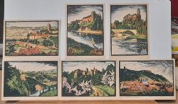   6 x Ansichtskarte AK Knstler AK (Die Schnburg an der Saale; Freyburg an der Unstrut mit Neuenburg; Rudelsburg Saaleck, Schloss Goseck an der Saale; Burg Wettin an der Saale, Burg Giebichenstein an der Saale) 