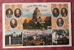   Ansichtskarte AK 1813-1913. Gott war mit uns ! Vlkerschlacht-Denkmal (Farblitho. Abb. der 6 Feldherren, Napoleondenkmal, Napoleon gibt den Befehl zum Rckzug, Poniatowski Denkmal) 