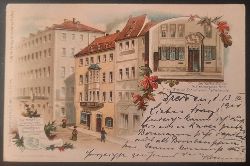   Ansichtskarte AK Leipzig. Die Hohe Lilie Ecke Neumarkt, Preussergsschen Geburtshaus von Clara Schumann / Im Kaffee-Baum, Fleischergasse No. 4 Robert Schumanns Tafelrunde (Farblitho) 