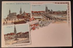   Ansichtskarte AK Dresden. Kathol. Hofkirche u. Knigl. Schloss. v. Theaterplatz. Augustusbrcke. Altmarkt (Farblitho) 